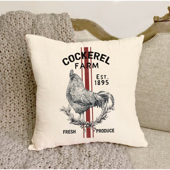French Country, Pillow Cover, Grain Sack, Rooster - Picture 2 of 4